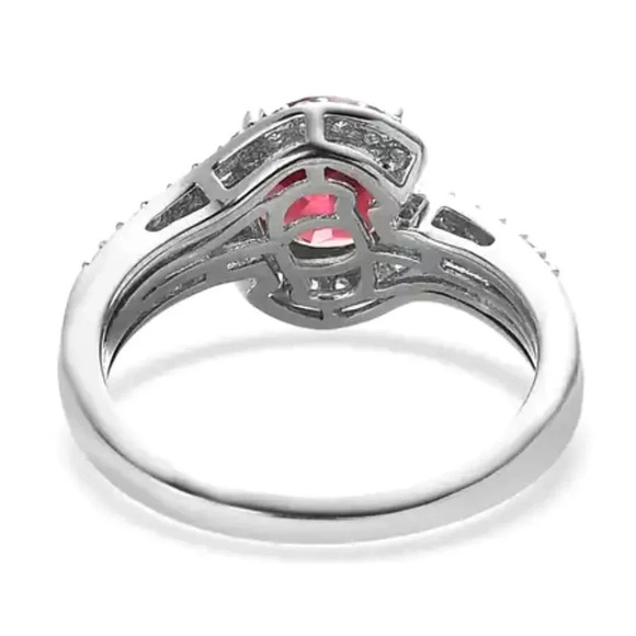 Padparadscha Sapphire & White Zircon Ring In 925 Sterling Silver - Picture 8 of 9